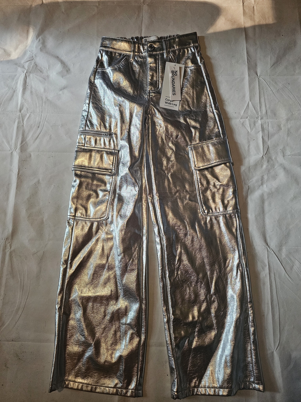 No Boundaries Metallic Silver Cargo Wide Leg Jeans
